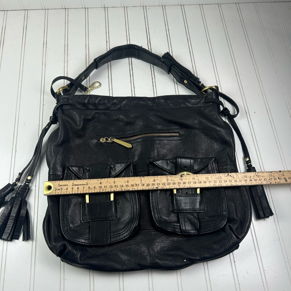 Allison Scott Y2K Black Leather Hobo Shoulder Bag Multi Pocket Gold Hardware - Picture 11 of 12